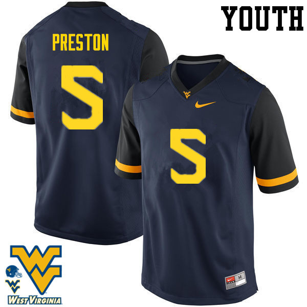 NCAA Youth Xavier Preston West Virginia Mountaineers Navy #5 Nike Stitched Football College Authentic Jersey BS23N11PO